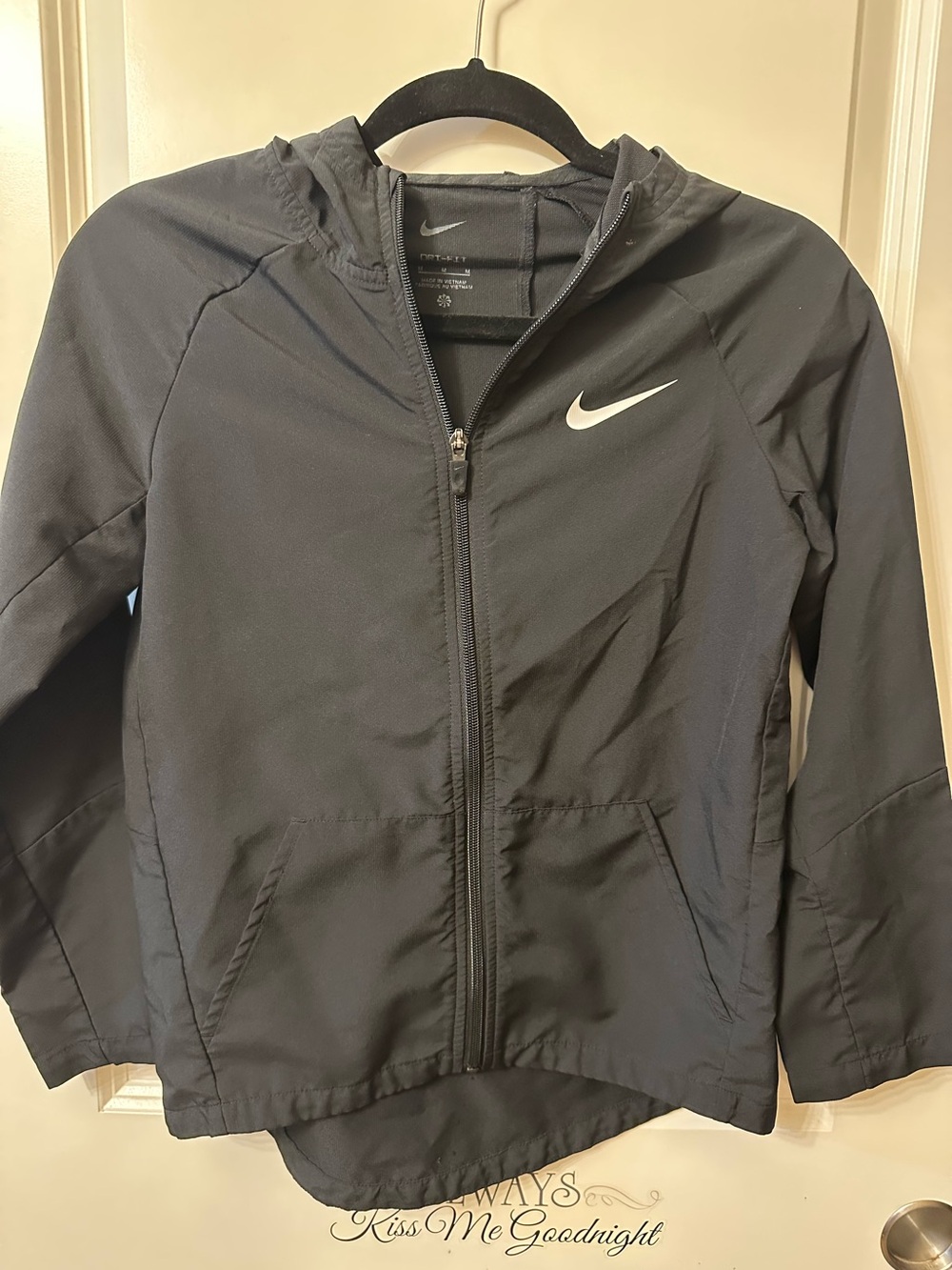 Nike Black Kids' Hooded Rain Jacket with White Swoosh